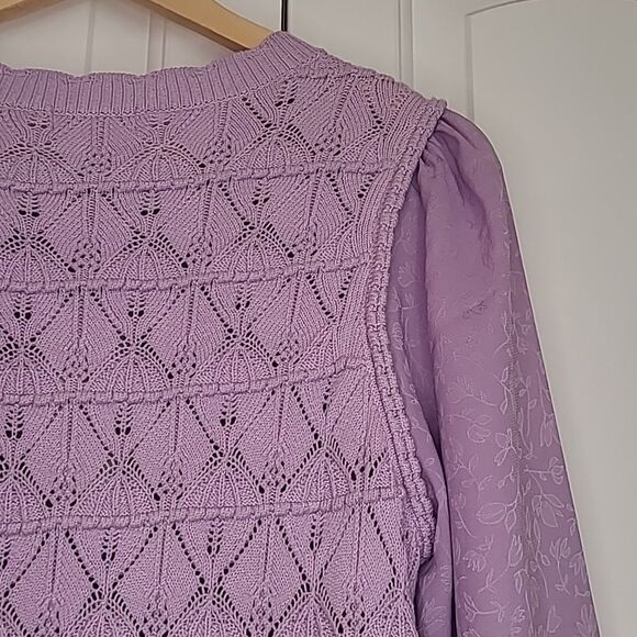 CURRENT AIR Long Sleeve Woven Textural Sweater Knit Top Lavender Size M - Picture 9 of 13